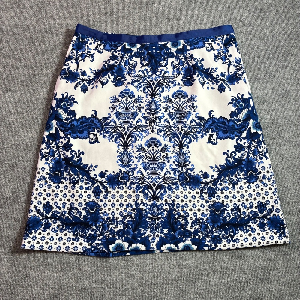 Mario Serrani Italy Skirt Womens 12 Blue White‎ Floral Damask A Line Lined